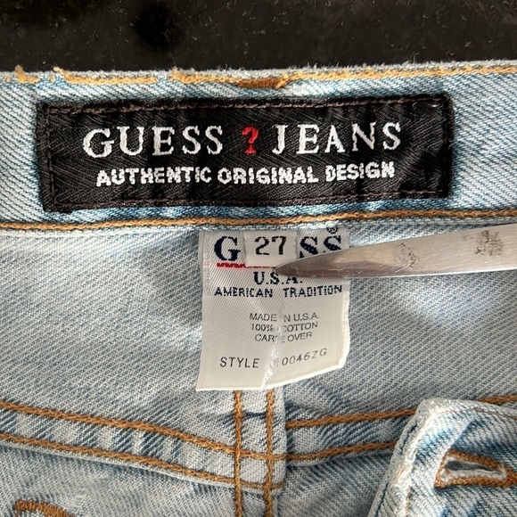 Vintage Guess Y2K Light Wash Metallic Gold Tiger Stripes Straight Leg Jeans - Picture 11 of 11